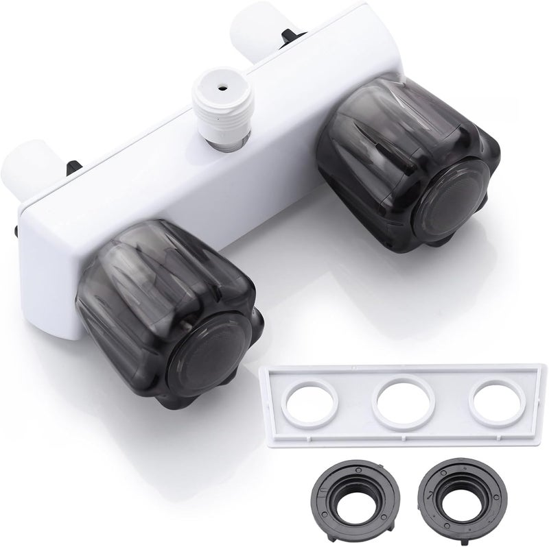 Liberflow RV Shower Faucet Replacement, Camper Shower Faucet, 4" Camper Bathroom RV Faucet Shower Valve for Outdoor Outside and Indoor Shower Kit with Dual Acrylic Shower Knobs (White+Black Shower Knobs) - Image 1